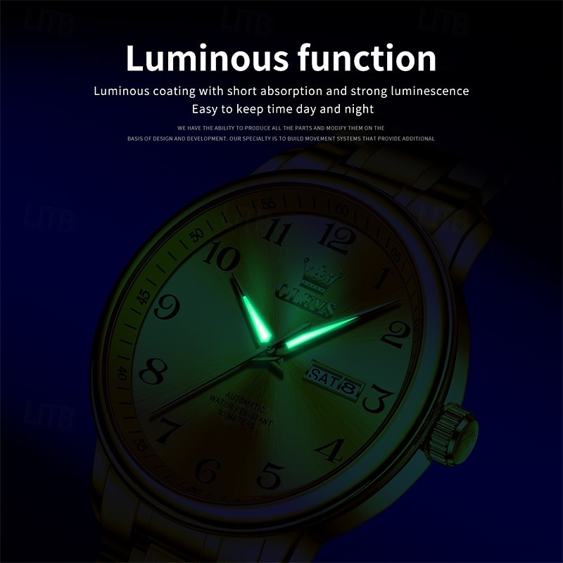 New Olevs Men'S Business Watch With Luminous Calendar, Week Display, Fully Automatic Mechanical Movement, Casual And Fashionable Digital Watch, Water-Resistant, Sporty Wristwatch 2026 - $95.99 –P11