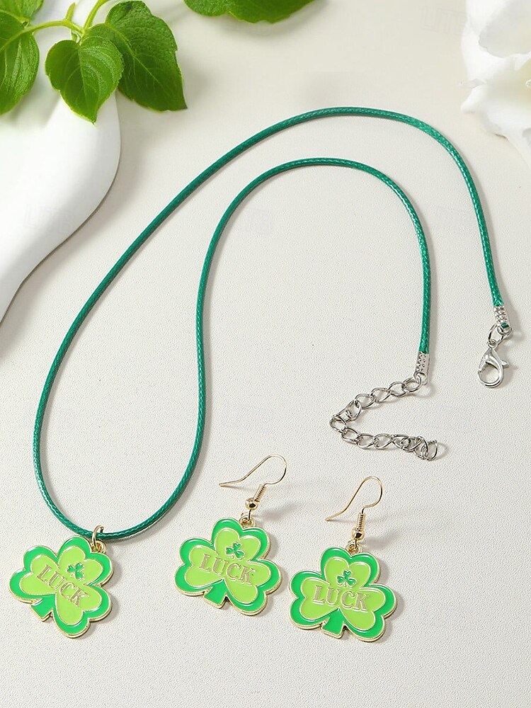 Női ötvözet anyagból készült Szent Patrik-napi nyaklánc és fülbevaló szett lóhere, kalap és lóhere mintákkal, tökéletes Szent Patrik-napra, mindennapi viseletre és ünnepi alkalmakra. 2026 - $11.99 –P8