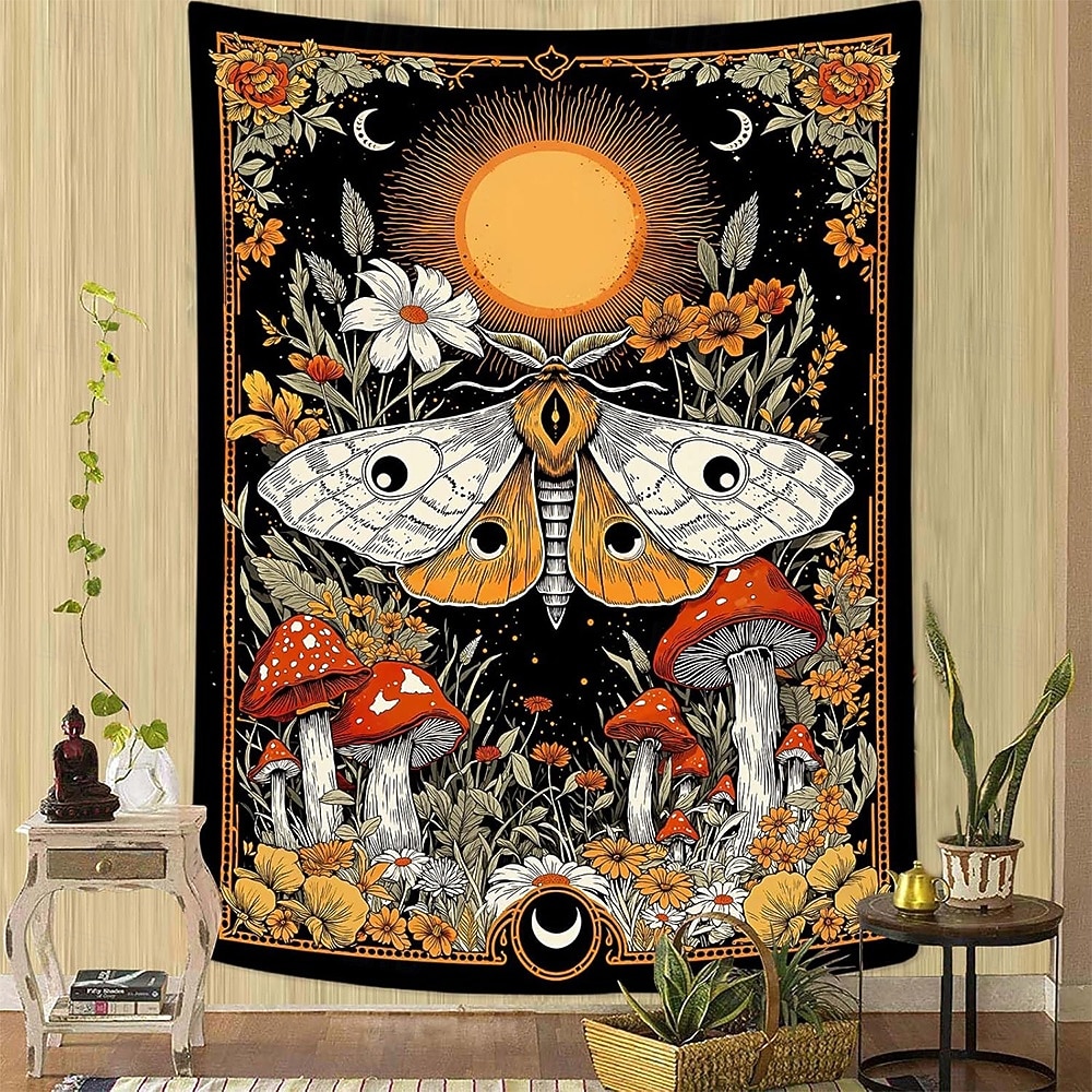 vintage luna moly fali kárpit misztikus természet életfa holdfázisokkal csillagok vadvirág gomba esztétikus dekoráció hálószobába, kollégiumi szobába 2026 - $19.99 –P5