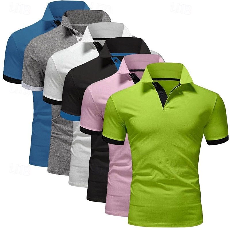 6PCS Men's Polo Golf Shirt Casual Sports Classic Short Sleeve Basic Solid Color Plain 6-Piece Multi-pack Summer Spring All Seasons Regular Fit Polo 2026 - $67.99 –P2