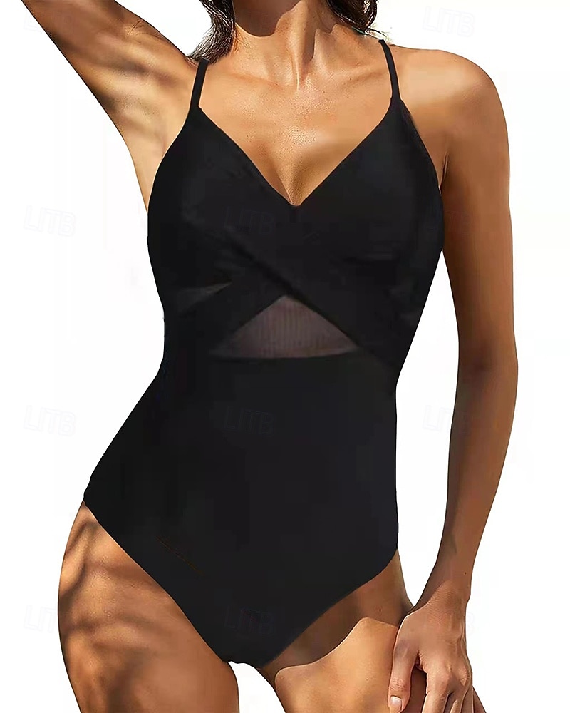 Women's Bathing Suit Swimsuits One Pieces Solid Colored Mesh UV Protection Elastic Sleeveless Swimwear Swimsuit Surfing Diving Swimming Summer 2026 - $18.99 –P2