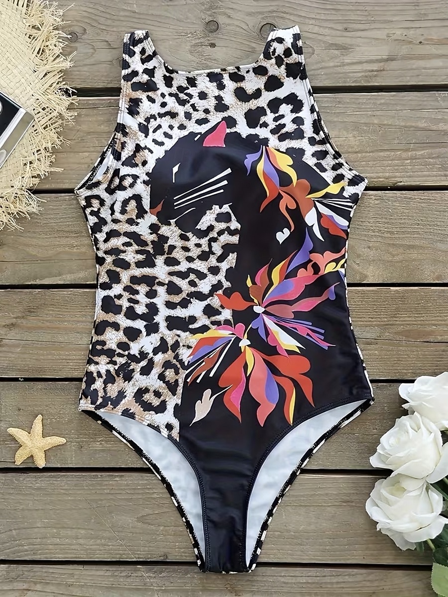 Naisten Uima-asut Yksi kappale Monokini Alushousut Uimapuku Vatsatuki Korkea vyötärö Ohut Avoin selkä Loma Ranta-asut Kuvitettu Eläin Pyöreä kaula-aukko Hihaton Uimapuvut 2026 - $31.99 –P5