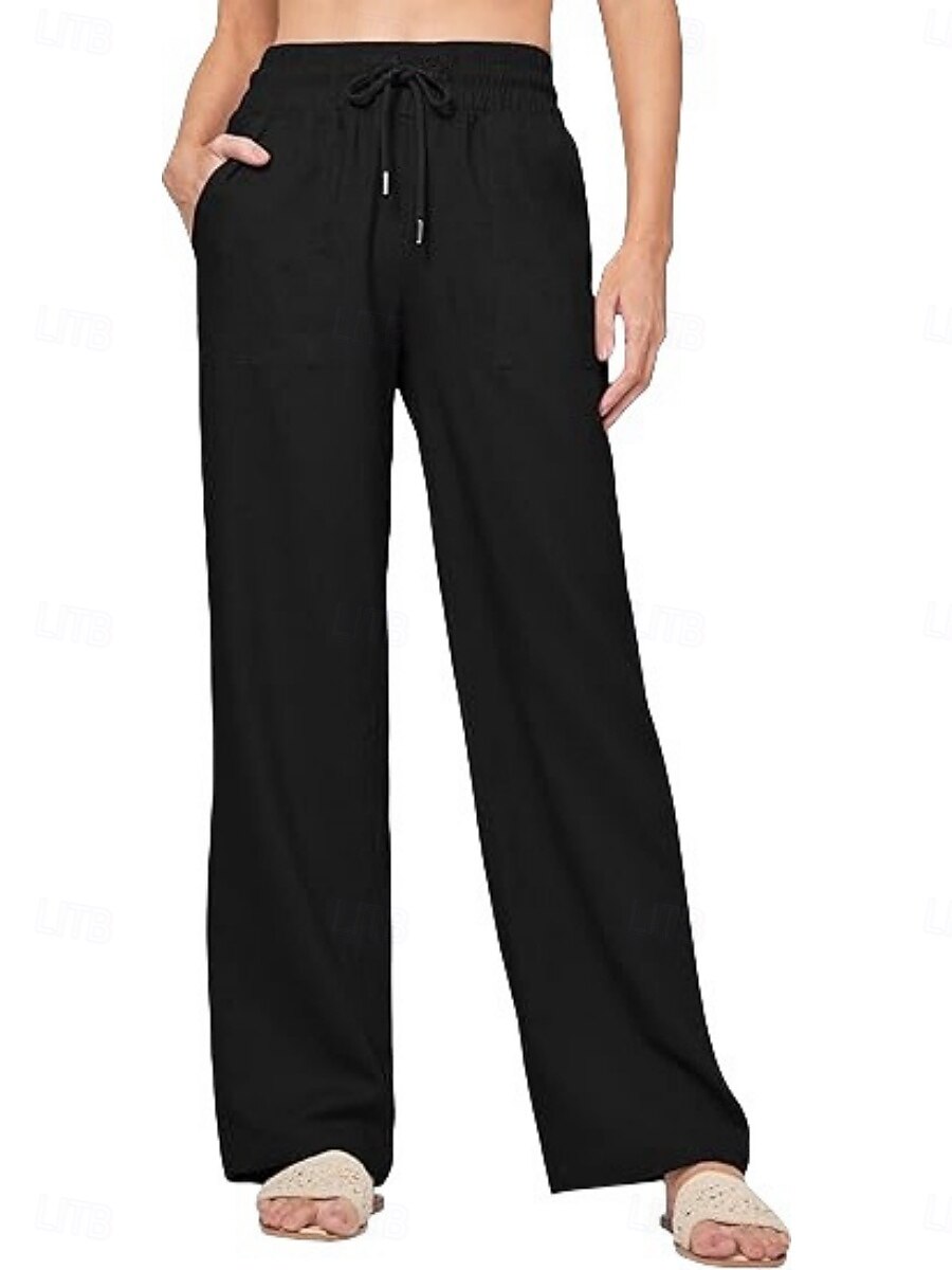 Naisten Puuvillaiset pellavahousut Kiinalainen Kesähousut Suora Loma Perus Vapaa-aika Täyspitkä Korka vyötärö Yhtenäinen väri Tasku Elastinen vyötärönauha Mukava Pehmeä Elastinen ulko- Katu Sininen 2026 - $42.99 –P4