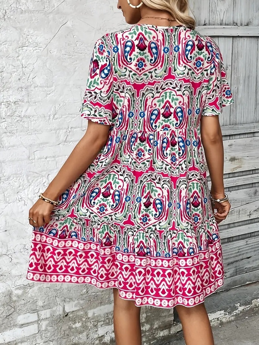 Dames Mini-jurk strand jurk A lijn jurk Bloemetjesjurk Elegant Modieus Modern Dagelijks Buiten Vakantie Normale pasvorm Geometrisch Korte mouw V-hals blauw Rood Marine Blauw Oranje Zomer Lente Herfst 2026 - $21.99 –P8