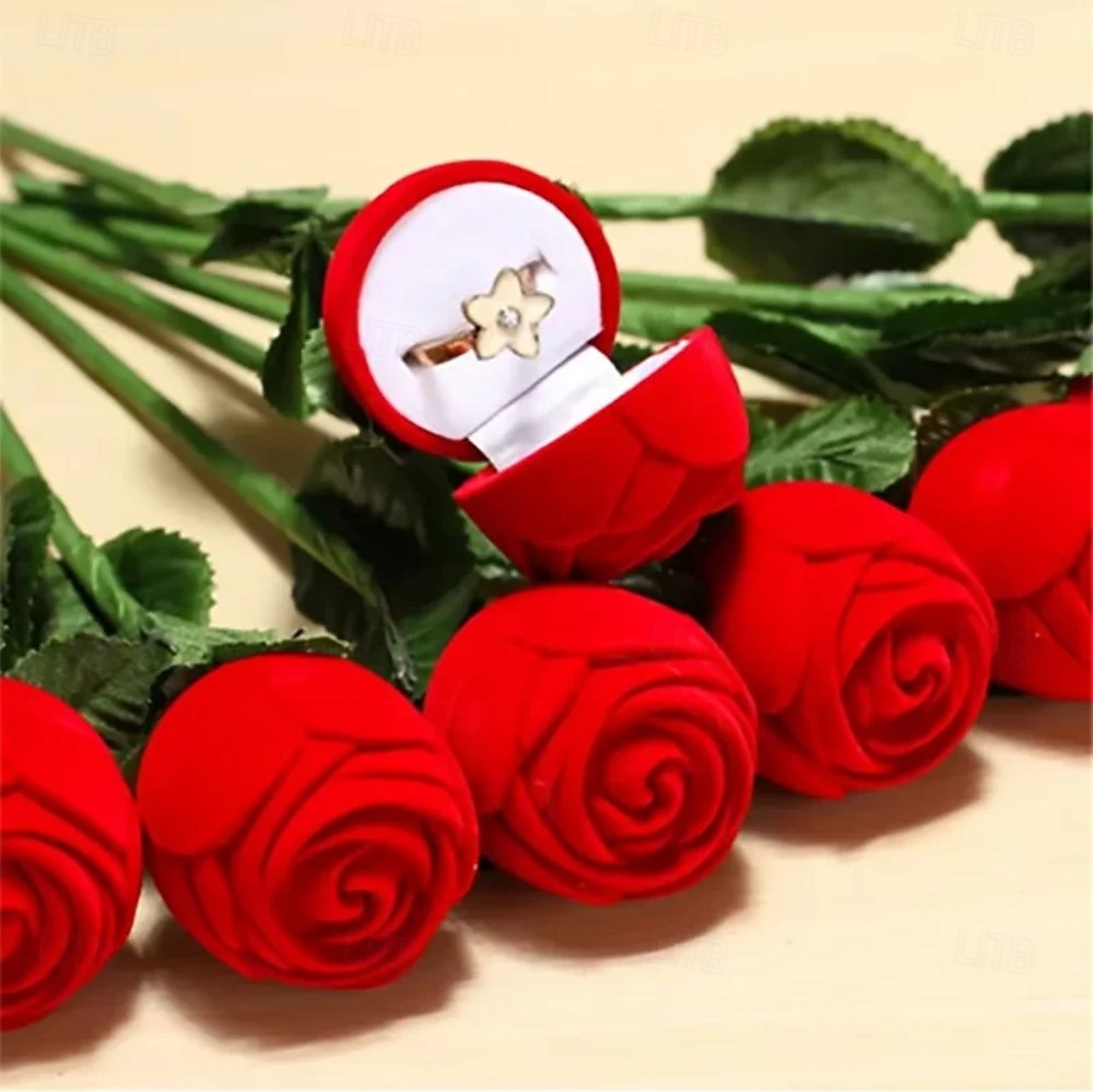 1PC Flocked Rose Ring Box Long Root Rose Creative Red Rose Flower Ring Display Box Proposal Engagement Anniversary Romantic Gift Box Wedding Jewelry Display Storage 2026 - $9.99 –P2