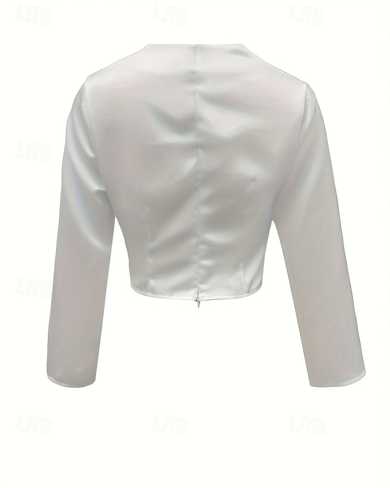 Damskie Elegancki Top satynowy Letnie szczyty Bluzka Z marszczeniami Niejednolita całość W fałdki Równina Elegancja Zabytkowe damska Długi rękaw W serek Zwykłe topy Codzienny Praca Święto Biały Lato 2026 - $31.99 –P2