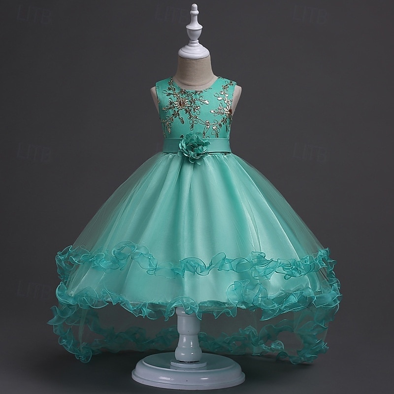 Robe de Demoiselle d'Honneur Fille Fille Robe de soirée Tenue de mariage Soirée Mariage Formel Élégant Mode Beau Maille Fleuri Sans manches Col Rond Gris bleu marine 4 ans et + de 2026 ? $29.99 –P11