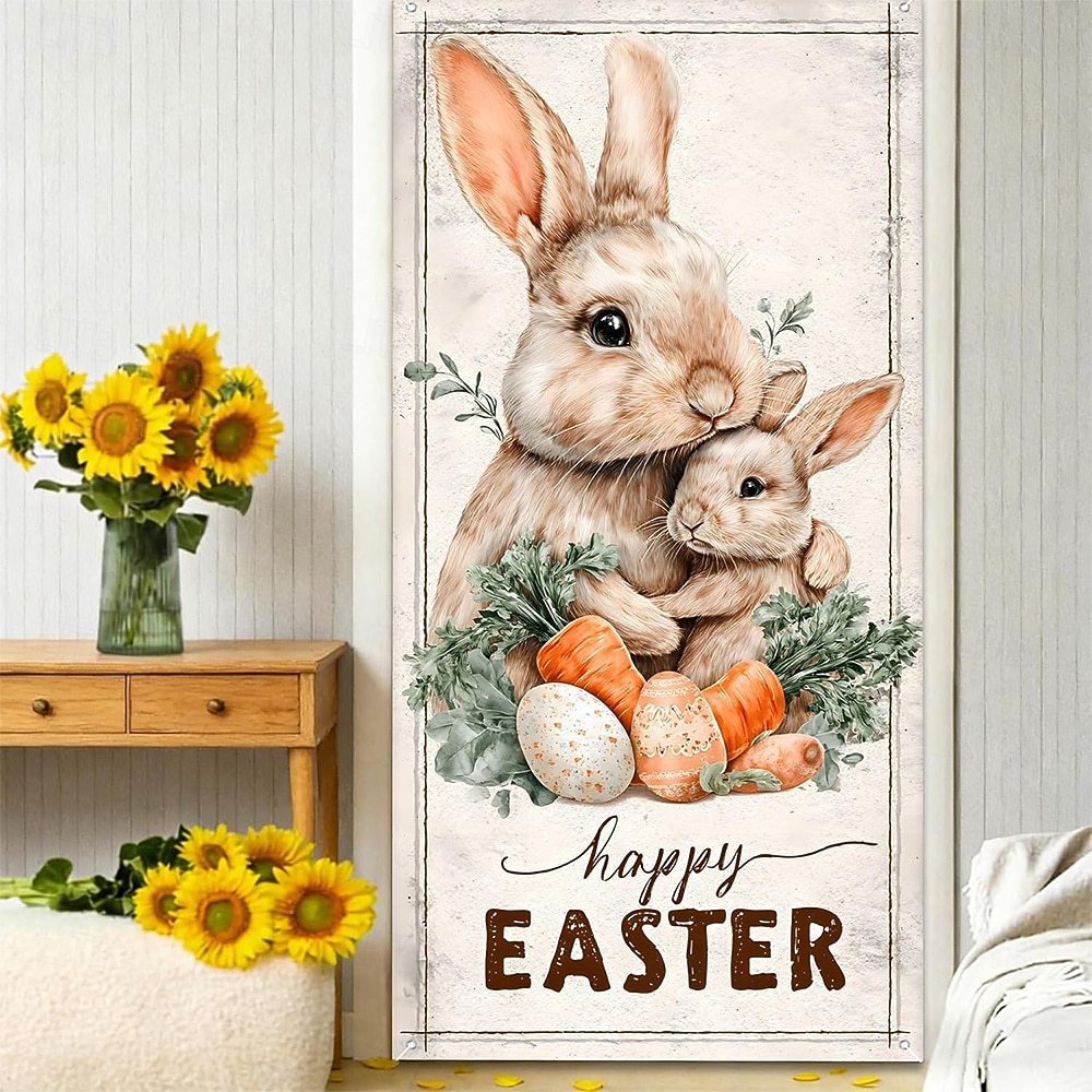 Пасхальный дверной баннер, счастливый пасхальный кролик, разноцветное яйцо, бабочка, подсолнух, весенняя вывеска для крыльца, настенный гобелен, декор для дома. 2026 - $17.99 –P5