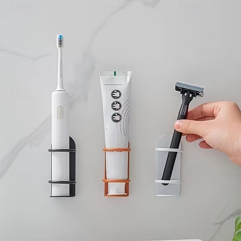 Conjunto de 2 porta-escovas de dentes de parede, organizador de chuveiro sem furos com espaço para lâmina de barbear, design ergonômico durável, acessório de banheiro que economiza espaço para casa e de 2026 por $16.49 –P6