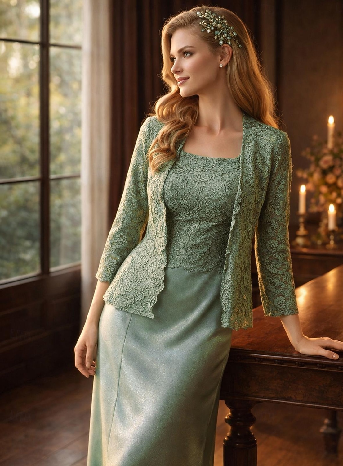 Conjuntos de vestidos Vestido de invitada de boda largo hasta el suelo Vestido de la madre de la novia Manga larga Cuello redondo Elegante Simple Invitada de boda con color sólido 2026 - $160.99 –P3