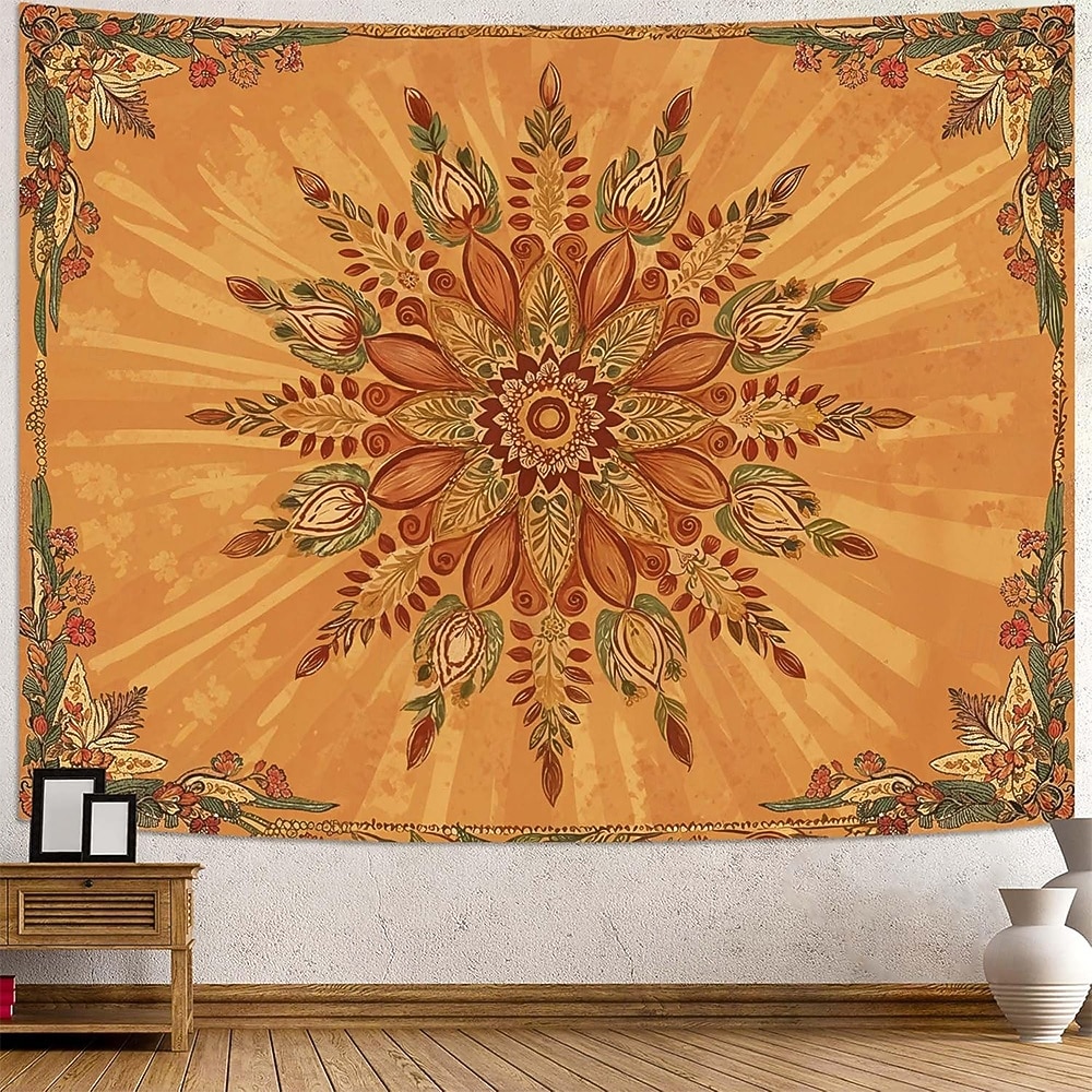 Tapeçaria de parede mandala amarelo mostarda, estilo boho vintage com design floral, grande, em tons terrosos, para decoração de casa, pôster de tecido para fundo de parede. de 2026 por $20.99 –P6