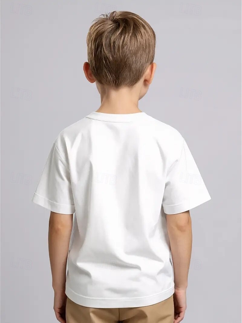 100% Cotton Kids Boys' Black White Graphic Letter T shirt Blouse Crew Neck Short Sleeve Outdoor Dailywear Fashion Streetwear Designer Printing Summer 2026 - $14.99 –P5