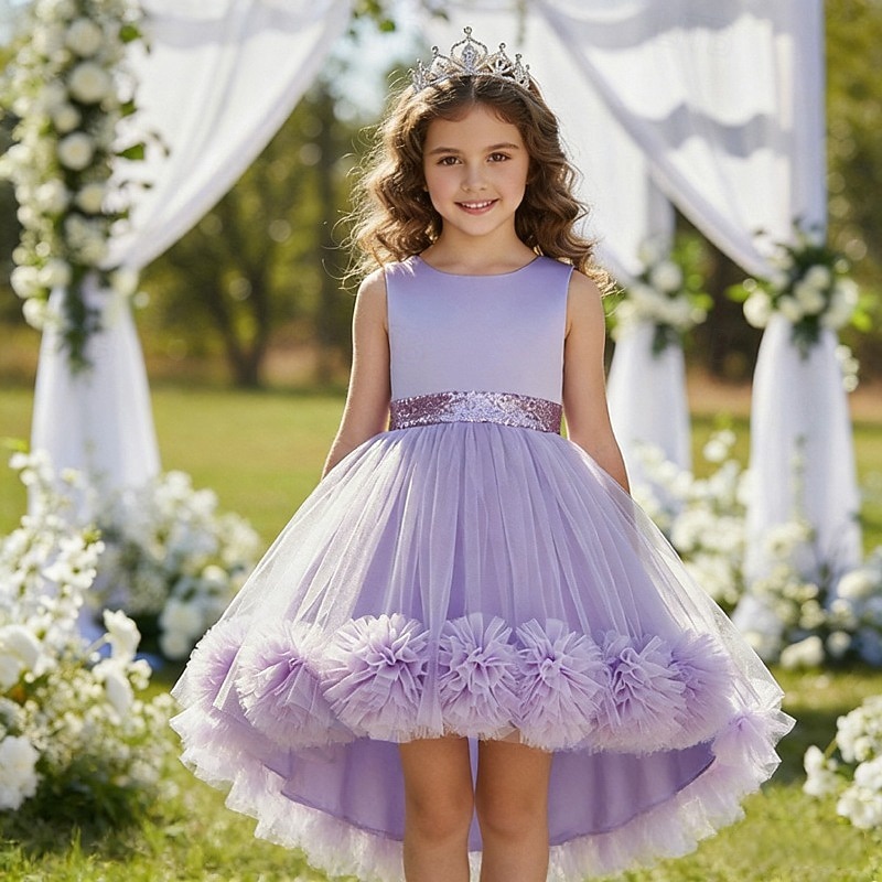 open lace back dress Flower Girl Dresses First Communion Dresses for Girls Lace Floor Leng Child-7 / N16
