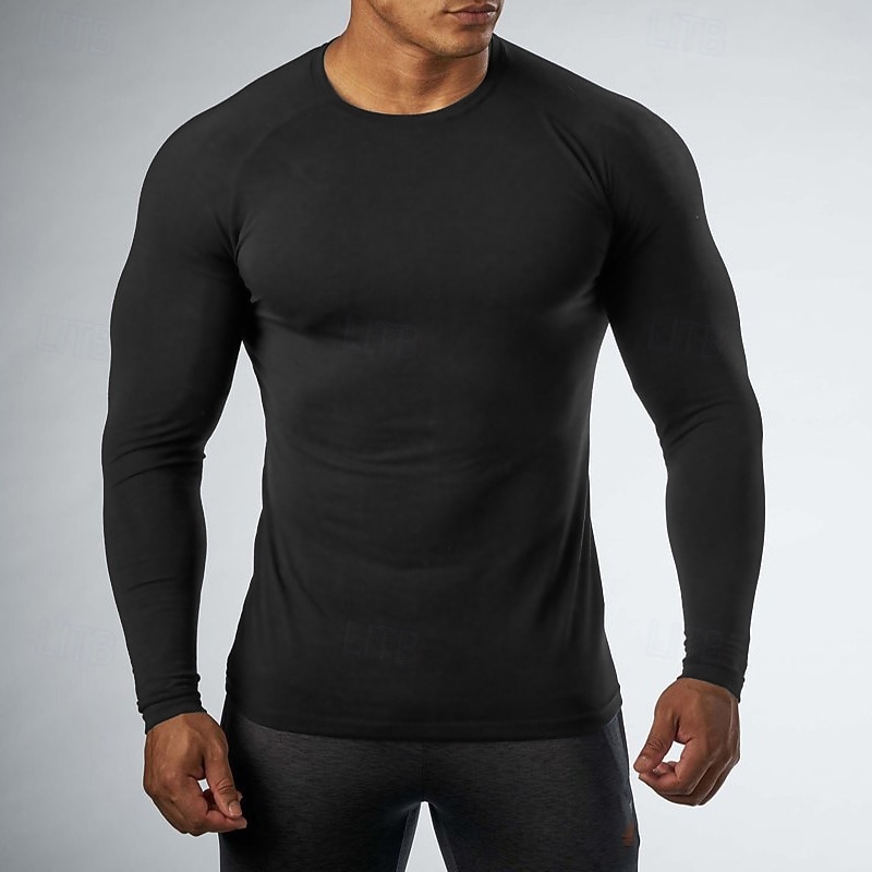 Homme Couleur Unie T-shirt de course T-shirt de compression Printemps Automne manche longue Séchage Rapide Compression Évacuation de l'Humidité Entraînement en salle Entraînement actif Exercice Noir de 2026 ? $25.99 –P2