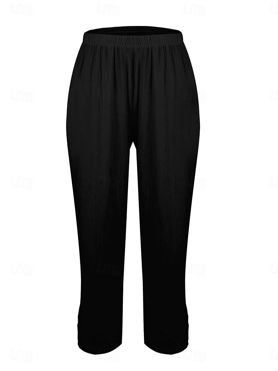 Dam Byxor av linne i bomull Kinesiska Semester Streetwear Grundläggande Fullängd Medium Midja Slät Ficka Elastisk midja Bekväm Komfort Oelastisk Dagligen Utomhus Semester Grå Svart Vit Armégrön 2026 - AU $15.84 –P8