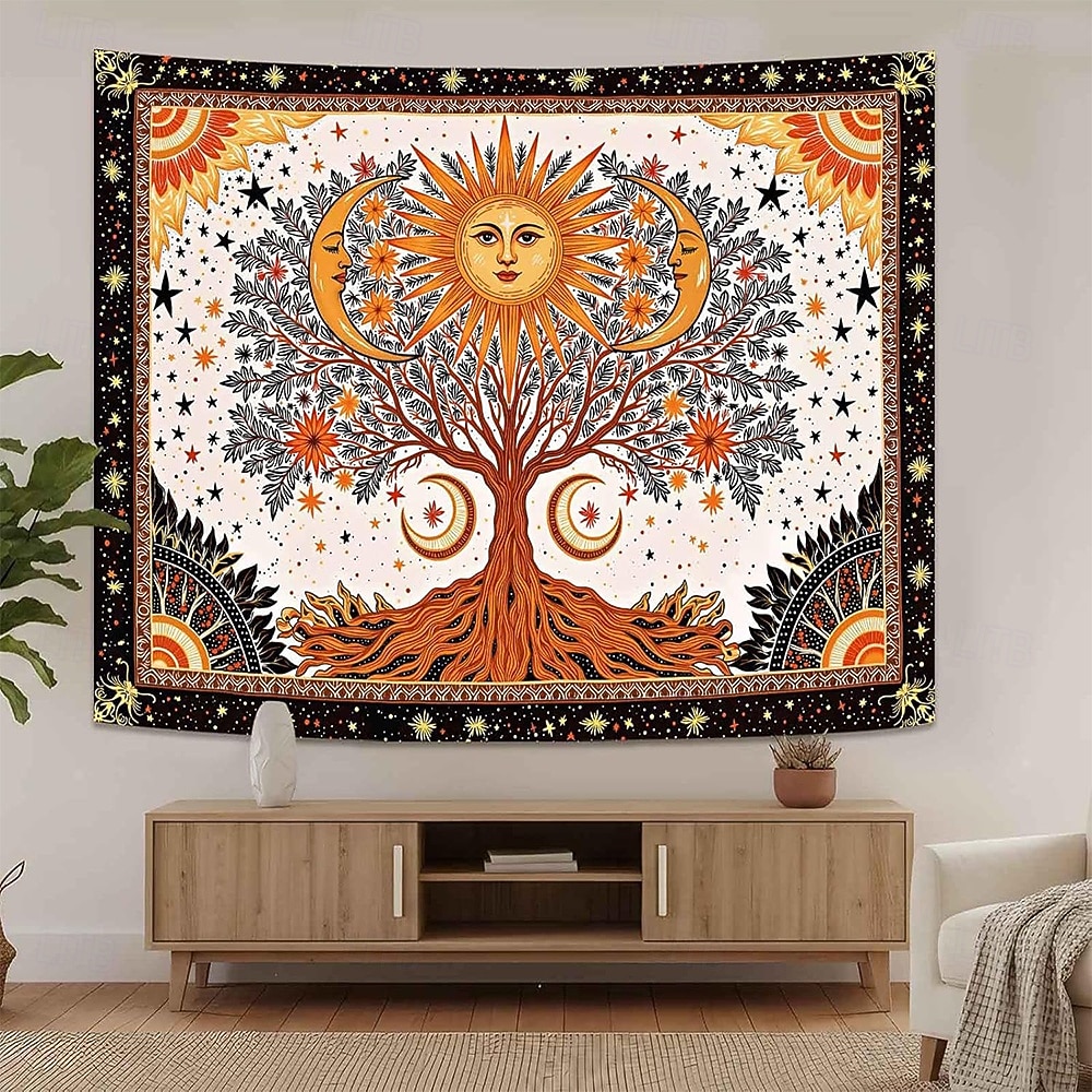 Tapeçaria de parede vintage estética com árvore da vida, fundo floral botânico da natureza, decoração boêmia para quarto, arte de parede grande para decoração de apartamento ou dormitório. de 2026 por $19.99 –P11