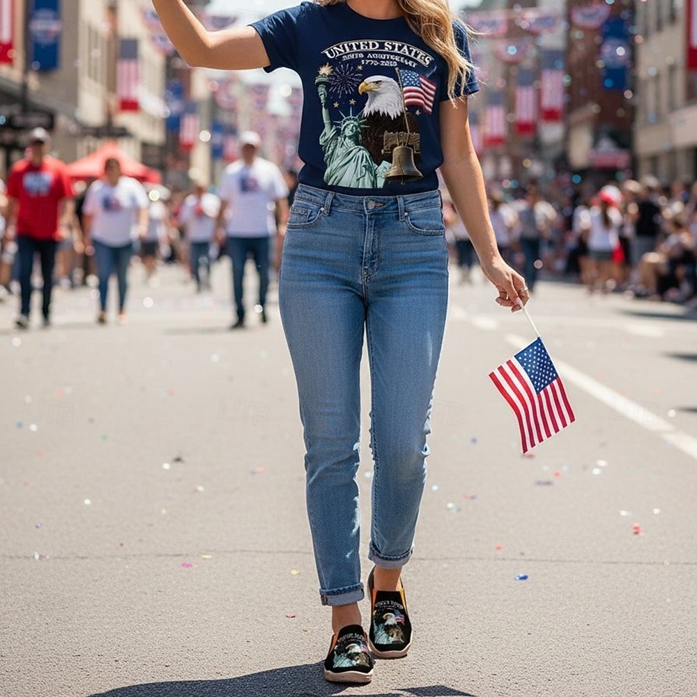 Verenigde Staten 250e Jubileum Dames USA Gedrukte Brede Slip-On Schoenen – Lichtgewicht Wandelschoenen Patriottische Stedelijke Casual Stijl voor Straatmode Festivals Reizen  Dagelijks Gebruik 2026 - $59.99 –P6