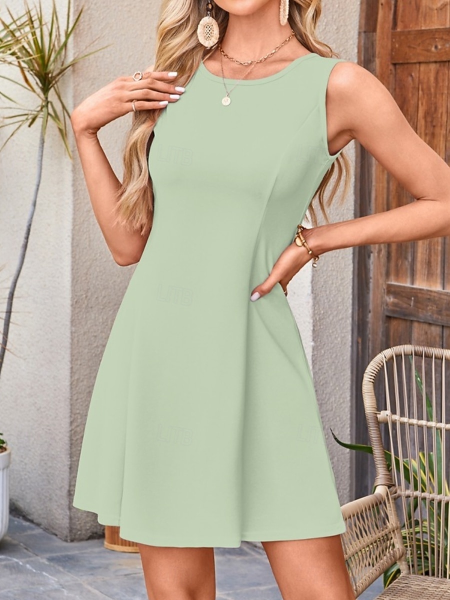 Damen Minikleid Sommerkleid Lässig Täglich Normale Passform Einfach Ärmellos Rundhalsausschnitt Weiß Rosa Rote Grün Sommer Frühling 2026 - $22.99 –P5