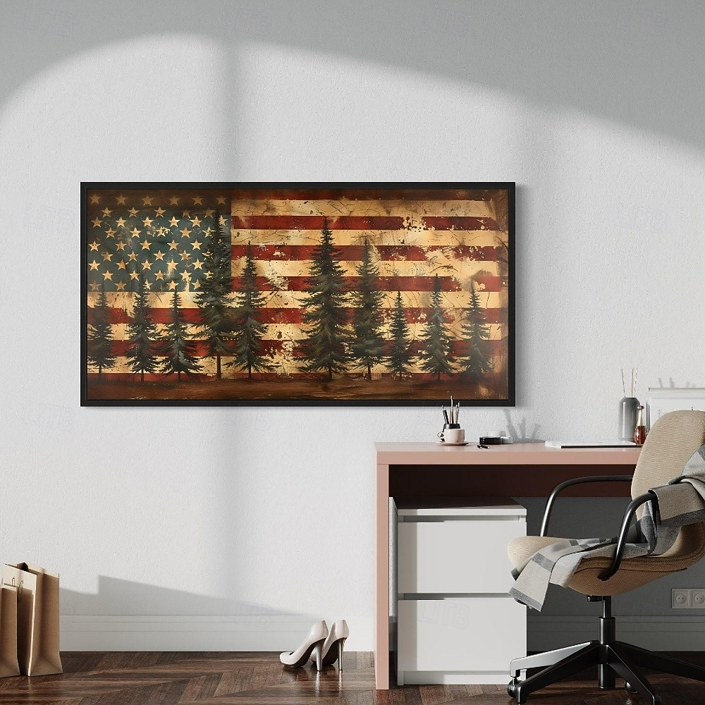 Rustikale amerikanische Flagge extra große Wandkunst patriotische Wandkunst Flagge und Kiefernbaum Gemälde Leinwanddruck gerahmt bereit zum Aufhängen 2026 - $12.99 –P8