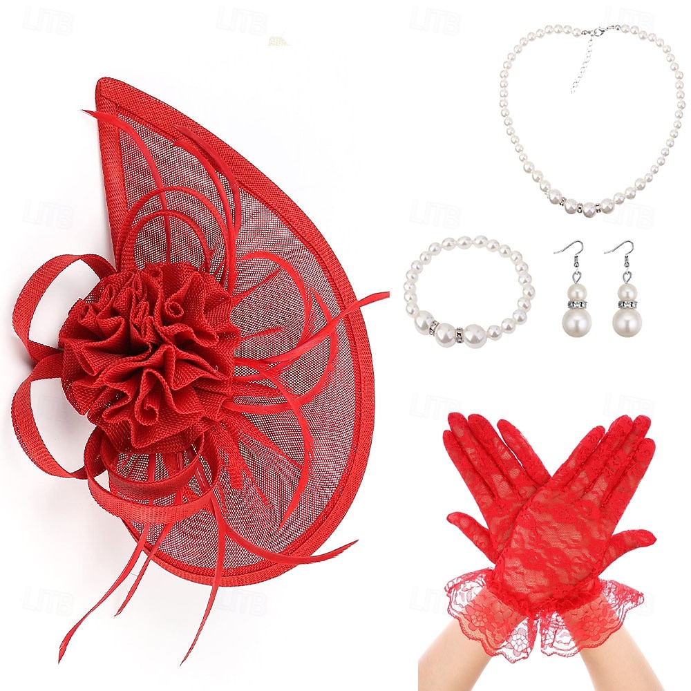 Derby Guanti Collana Cappello Fascinator Gentildonna Costume Per donna Mascherata Ascot Festival delle corse di cavalli Adulti Copricapo del 2026 a $31.99 –P6
