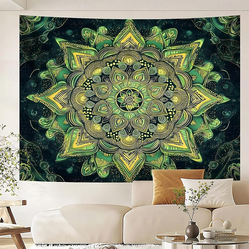 Tapiz de mandala verde para colgar en la pared, diseño floral bohemio, gran sala de meditación zen, arte de pared estético, decoración del hogar, arte de pared, telón de fondo, póster de tela 2026 - $20.99 –P6