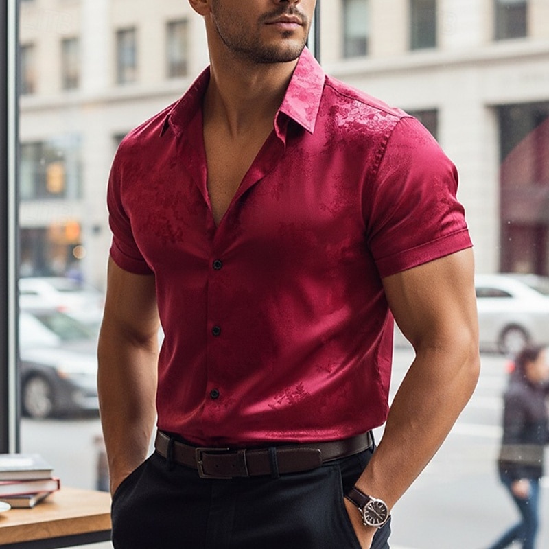 Men's Shirt Satin Shirt Dress Shirt Button Up Shirt Gradient Casual Wedding Black Red Navy Blue Short Sleeve Turndown Summer Clothing Apparel Jacquard 2026 - $25.99 –P1