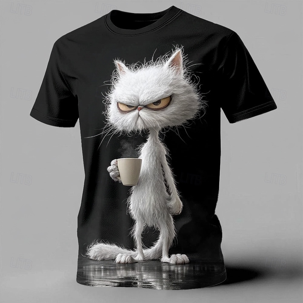 Herren Tiermotiv Katze Lustig T Shirt Kurzarm T-Shirt 3D-Druck Rundhalsausschnitt Hemd Übertrieben Designer Party Ferien Blau Schwarz Gelb Sommer Frühling Bekleidung S M L XL XXL XXXL 2026 - $21.99 –P1