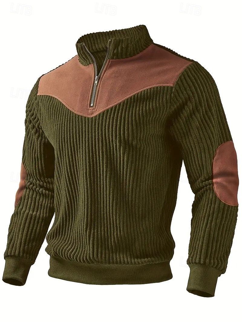 Hombre Polo Camisetas polo Vacaciones Calle Cremallera de un cuarto Manga Larga Moda Básico Bloque de color Retazos Bolsillo Otoño invierno Ajuste regular Negro Blanco Color Caquí Verde Ejército Polo 2026 - $22.99 –P5