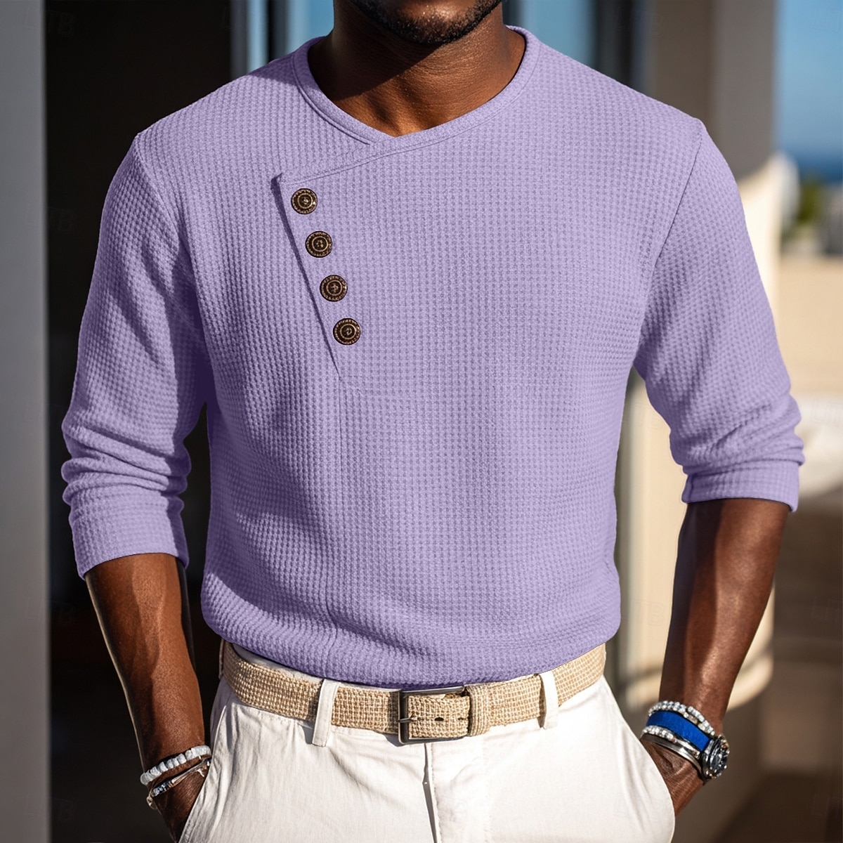 Per uomo Camicia Camicia a nido d'ape Camicia elegante Camicia casual Camicia da Ballo Nero Bianco Blu marino Viola Manica Lunga Tinta unica Semplice Asimmetrico Scollo a V Casuale Matrimonio del 2026 a $29.99 –P8