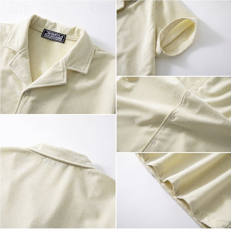 2026年 男性用 シャツ カジュアルシャツ ボタンアップシャツ バーガンディー アプリコット コーヒー 半袖 平織り キューバンカラー カジュアル 日常 衣類 エレガント ファッション カジュアル  コレクション – $31.99 –P5