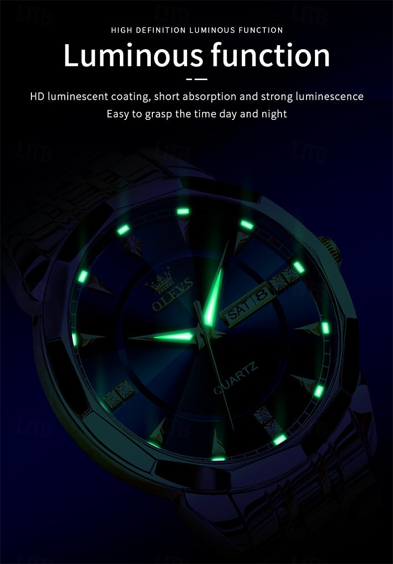 New Olevs Men'S Business Quartz Watch With Luminous Calendar, Week Display, Diamond-Set, Casual And Fashionable Water-Resistant Men'S Sports Watch 2026 - $39.99 –P7