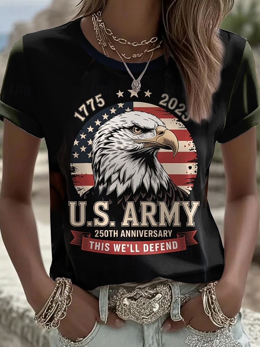 Dzień Niepodległości Amerykański Rocznicowy Patriotyczny Damska Koszulka T-Shirt Graficzna Flaga Narodowa Vintage Stylowa Klasyczna Krótki Rękaw Okrągły Dekolt Regularne Bluzki Codzienna Weekendowa 2026 - $22.99 –P1