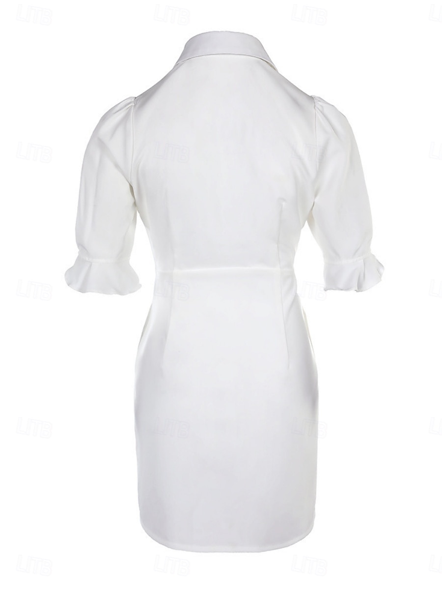 Damen Minikleid Etui-Kleid Urlaub Lässig Täglich Normale Passform Einfach Dreiviertelarm Hemdkragen Weiß Sommer Frühling Herbst 2026 - $33.99 –P1