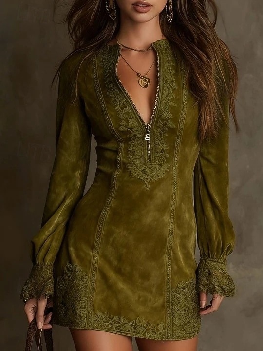 Mujer Mini vestido Vestido informal Vestido Cóctel Vestido ajustado Vestido de gamuza sintética Elegante Moda Moderno Exterior Vacaciones Noche Ajuste regular Plano Manga Larga Cuello Alto Marrón 2026 - $41.99 –P4