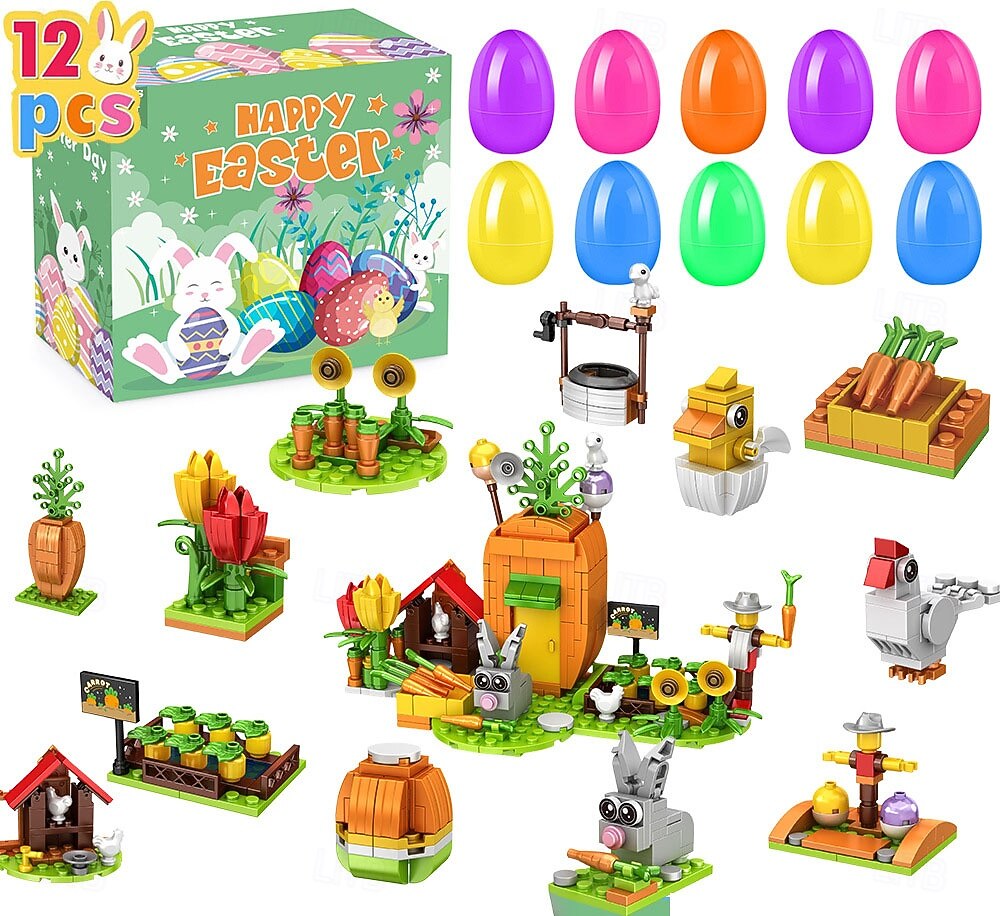 Set de ouă de Paște cu 12/24 de piese, iepure versatil &blocuri de construcție cu animale, activitate creativă de joacă, design jucăuș, jucărie de construcție iepuraș DIY pentru cadouri de petrecere 2026 - $27.99 –P8