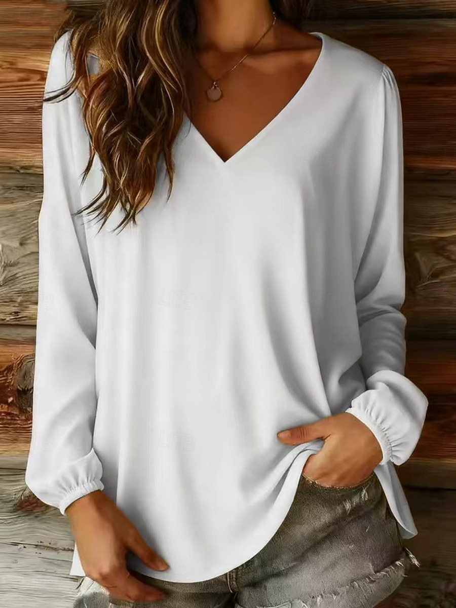 Per donna Blusa Semplice Vintage Elegante Moderno Manica Lunga Scollo a V Top Regolari Quotidiano Ferie Uscire Blu Bianco Giallo Rosa Rosso Estate Primavera Autunno del 2026 a $19.49 –P4