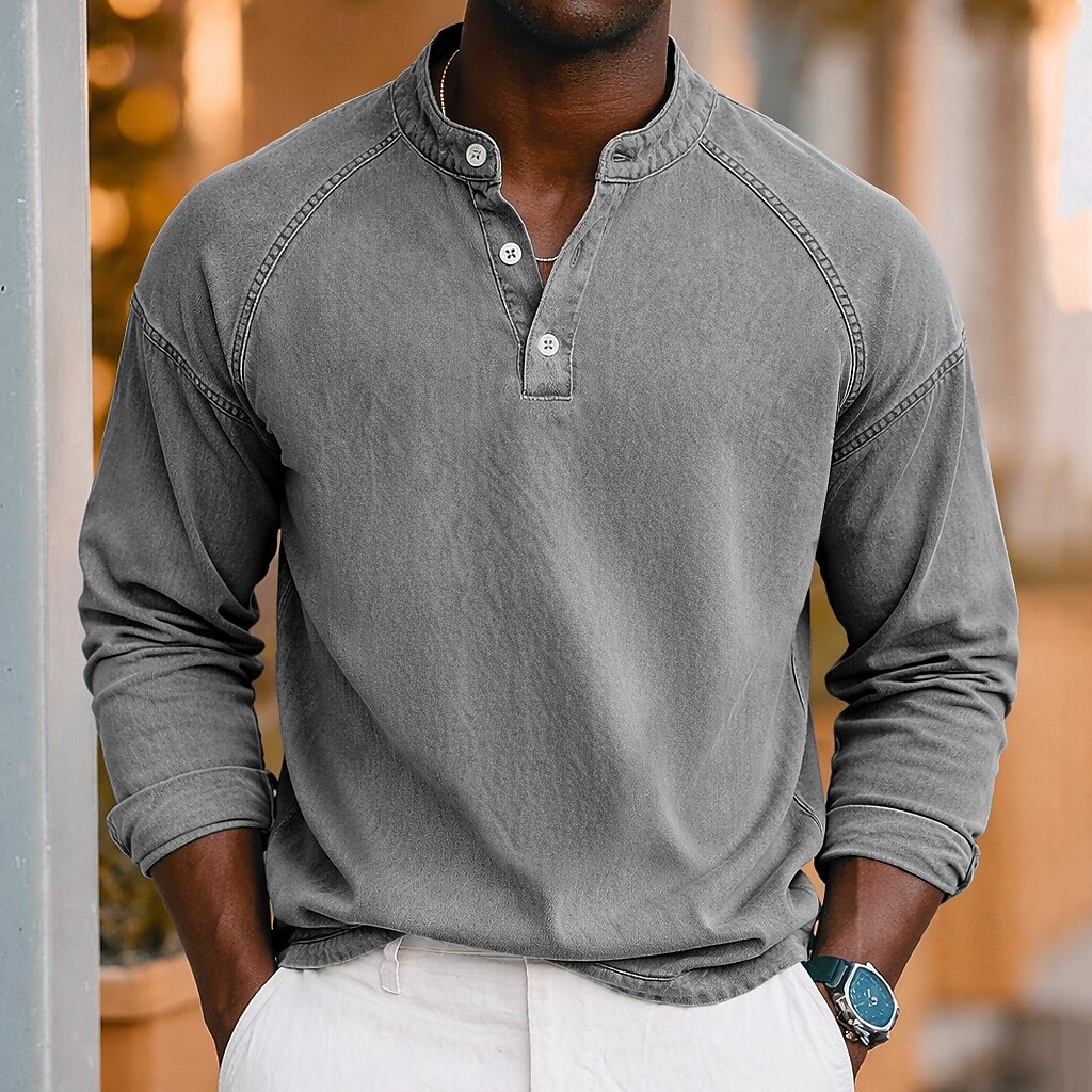 SoftFade™ Pánské Tričko Henley košile 100% Bavlna Kyselé praní Tričko Krátký rukáv Jednoduché Solidní Vintage Streetwear Příležitostné Barvené Prané Raglánové rukávy Postavený límec Henley Ulice 2026 - $31.99 –P10