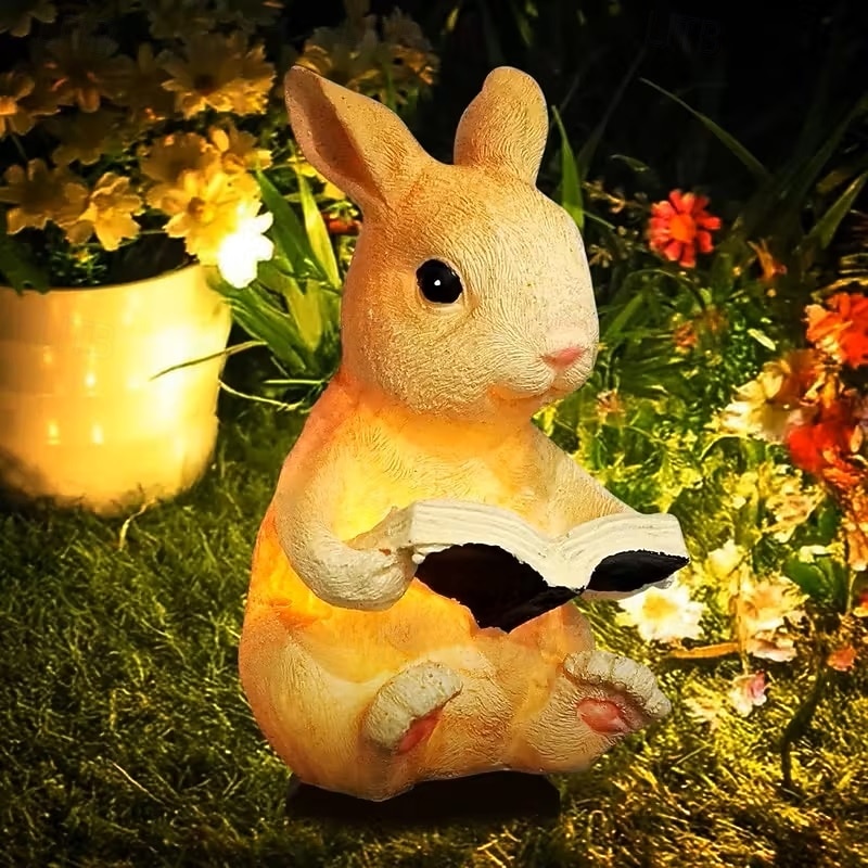 zasilana energią słoneczną żywiczna lampa ogrodowa w kształcie królika, kreatywne światło dla zwierząt, wodoodporna, zewnętrzna, willa, trawnik, ścieżka, dekoracja na przyjęcie wielkanocne 2026 - $23.99 –P1