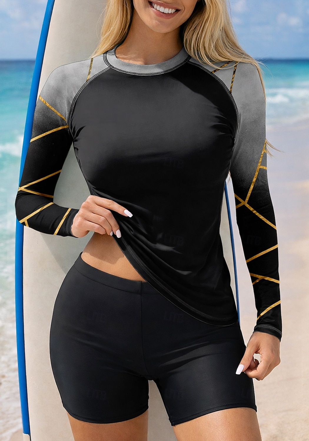 2026年 女性用 ラッシュガード水着 ラッシュガード タンキニ水着 勾配 縞柄 2個 取り外し式パッド ボイレグ UVサンプロテクション UPF50+ UVプロテクション 長袖 スイムウェア ラッシュガード サーフィン カヌー ウォータースポーツ 夏  コレクション – $31.99 –P6