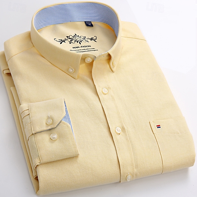 Hombre Camisa Camisa para Vestido Camisa Oxford Camisa sin planchar Abotonar la camisa Bloque de color Diario Negocio Amarillo Azul Marino Azul Manga Larga Cuello Vuelto Todas las Temporadas Ropa 2026 - $26.99 –P2