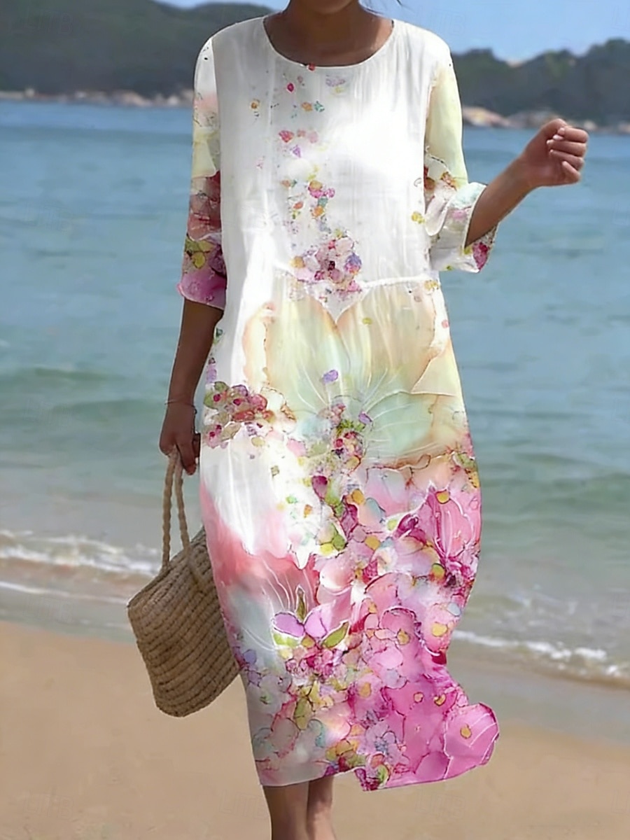 Pentru femei Rochii Midi Rochii Tip Cămașă Rochie de plaja Rochie casual Modă Clasic Modern Zilnic În aer liber Vacanță Fit regulat Floral Lungime Manșon 3/4 Stil Nautic Roz Îmbujorat Vară Primăvară 2026 - $41.99 –P1