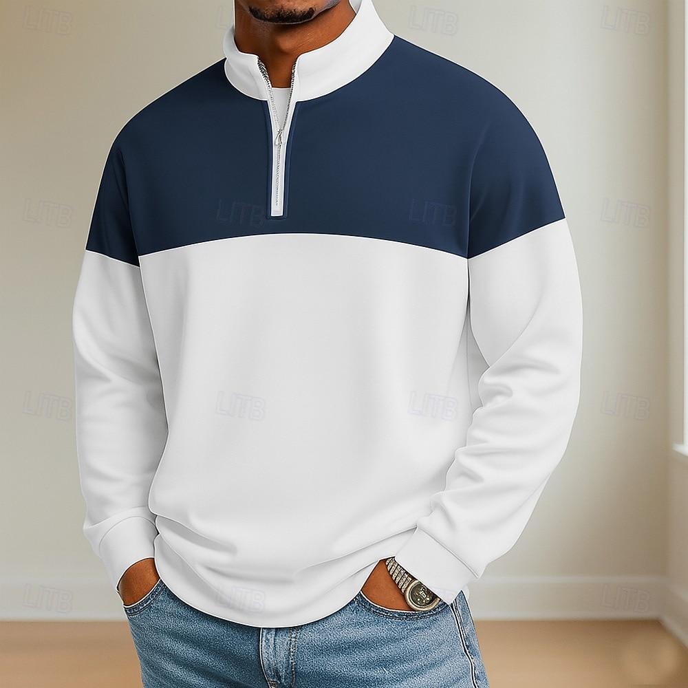 Per uomo Blocco di colori Polo Manica Lunga Colletto Mao Athleisure Vacanza Athleisure Casual Quotidiano Stampa 3D Primavera Autunno Blu Nero Giallo del 2026 a $22.99 –P7