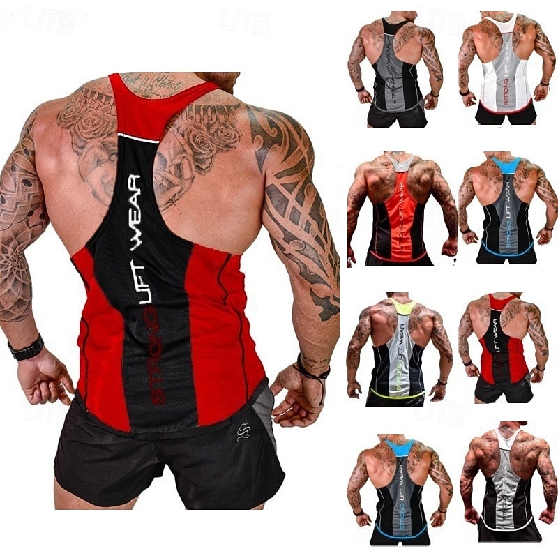 Herr Färgblock Träningströja Linne för jogging Gymlinne Sommar Ärmlös Snabb tork Kompression Fuktabsorberande Gymträning Aktiv träning Träning Svart Vit Gul Sportkläder Sportkläder 2026 - $18.99 –P1