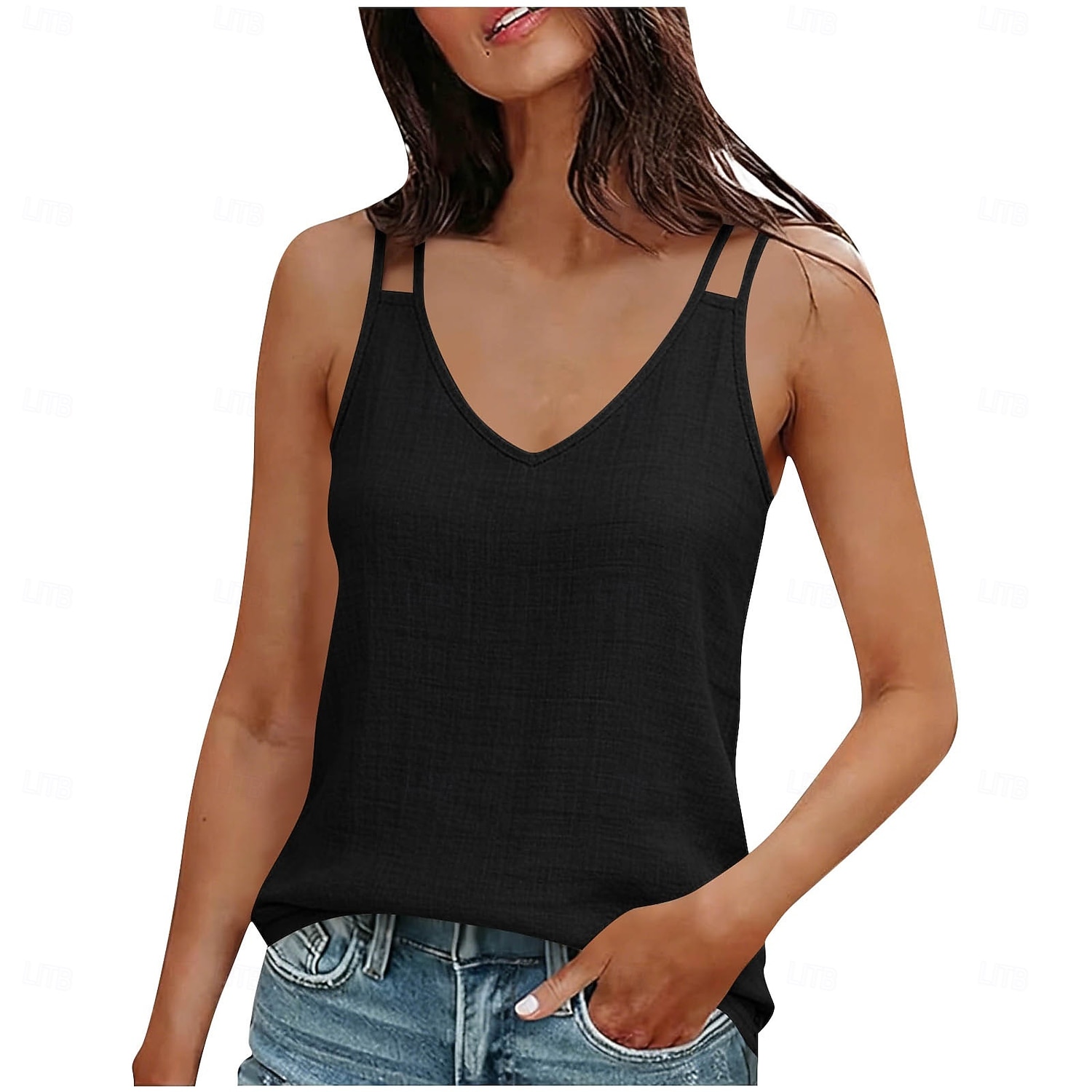 Női Nyári felsők Zsinór Tömör szín Elegáns Tropikus Napi Ujjatlan Ujjatlan V-alakú Normál felsők Napi Munka Szabadság Fűzöld Fekete Fehér Világoszöld Rubin Nyár Tavasz Ősz 2026 - $16.99 –P7