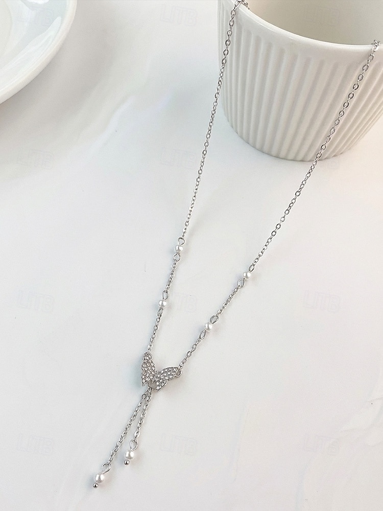 Női ötvözet műgyöngyös pillangós nyaklánc, finom Y-láncos kialakítás, arany és ezüst árnyalatok, elegáns minimalista stílus, tökéletes mindennapi viseletre, hétköznapi öltözékekhez és rétegezéshez 2026 - $5.99 –P6