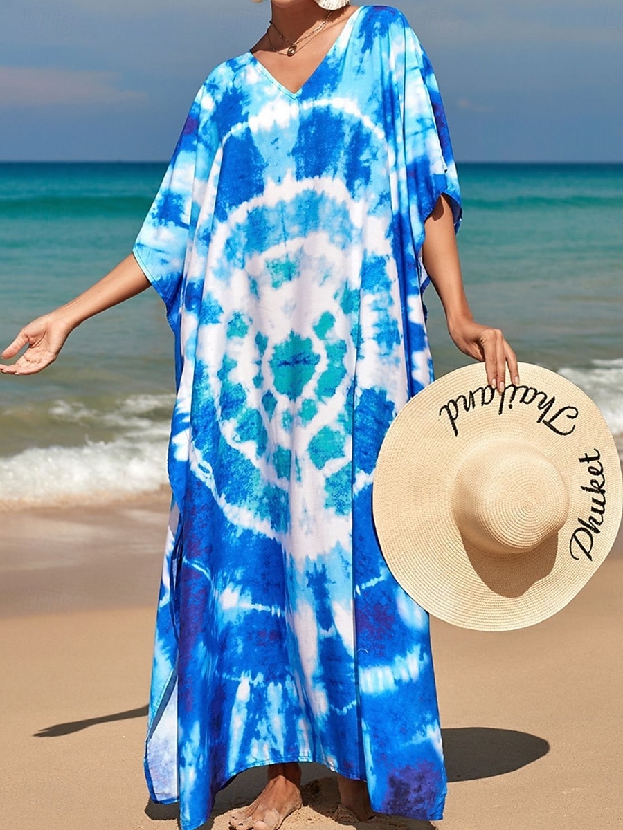 Women's Maxi Dress Beach Dress Casual Dress Boho Dress Cover Up Elegant Fashion Modern Outdoor Vacation Going out Loose Fit Abstract Half Sleeve V Neck Blue Pink Royal Blue Orange Summer Spring 2026 - $29.99 –P1