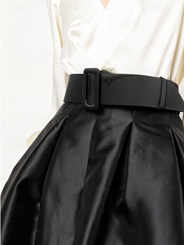 A-Line Floor Length Evening Gown High Split Mother Of The Bride Long Sleeve V Neck Formal Wedding Guest Belt / Sash Satin with Pleats Slit 2026 - $172.99 –P4
