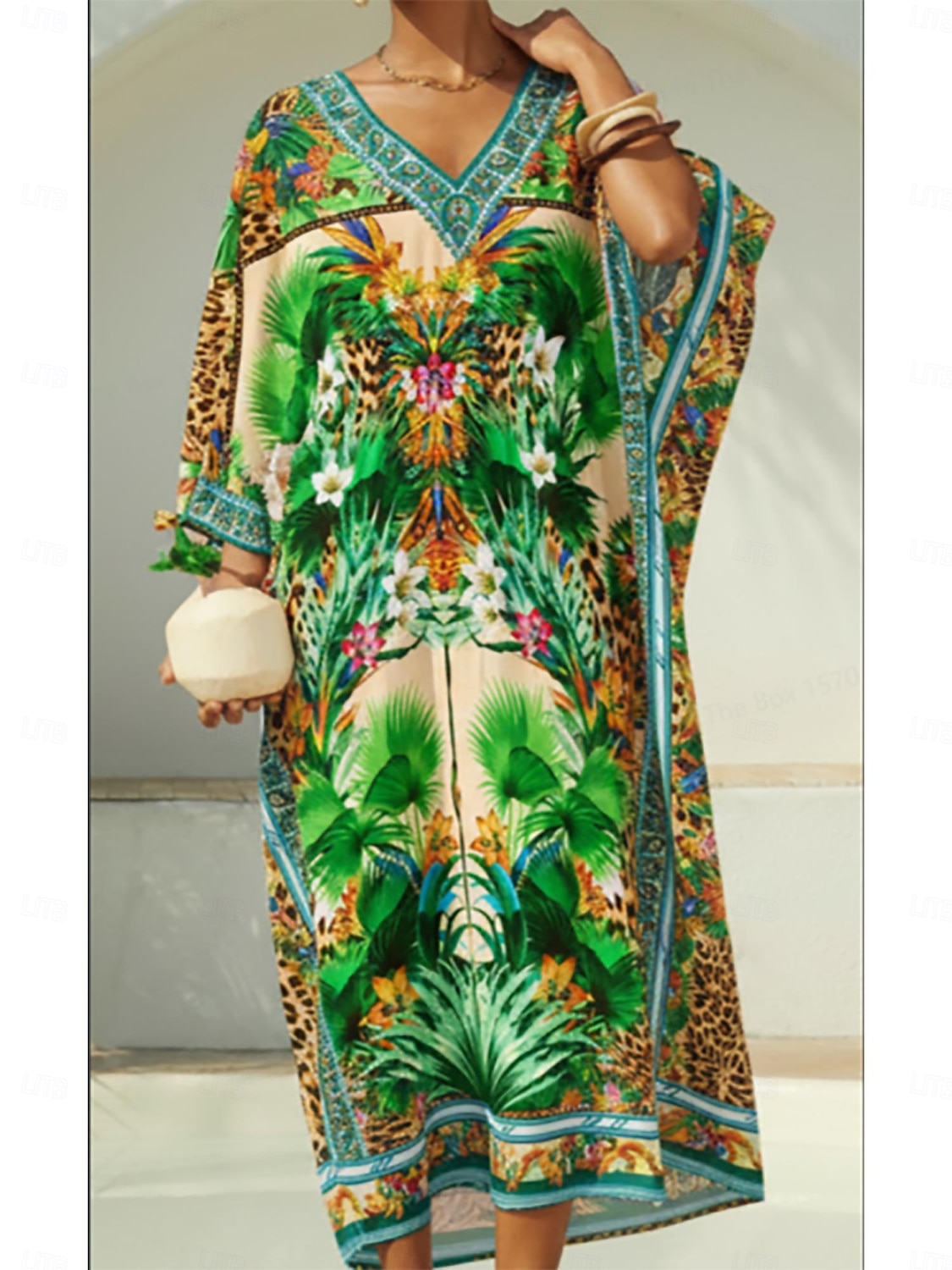 tropické pokušení splývavý šifonový kaftan s leperdem 2026 - $96.99 –P1