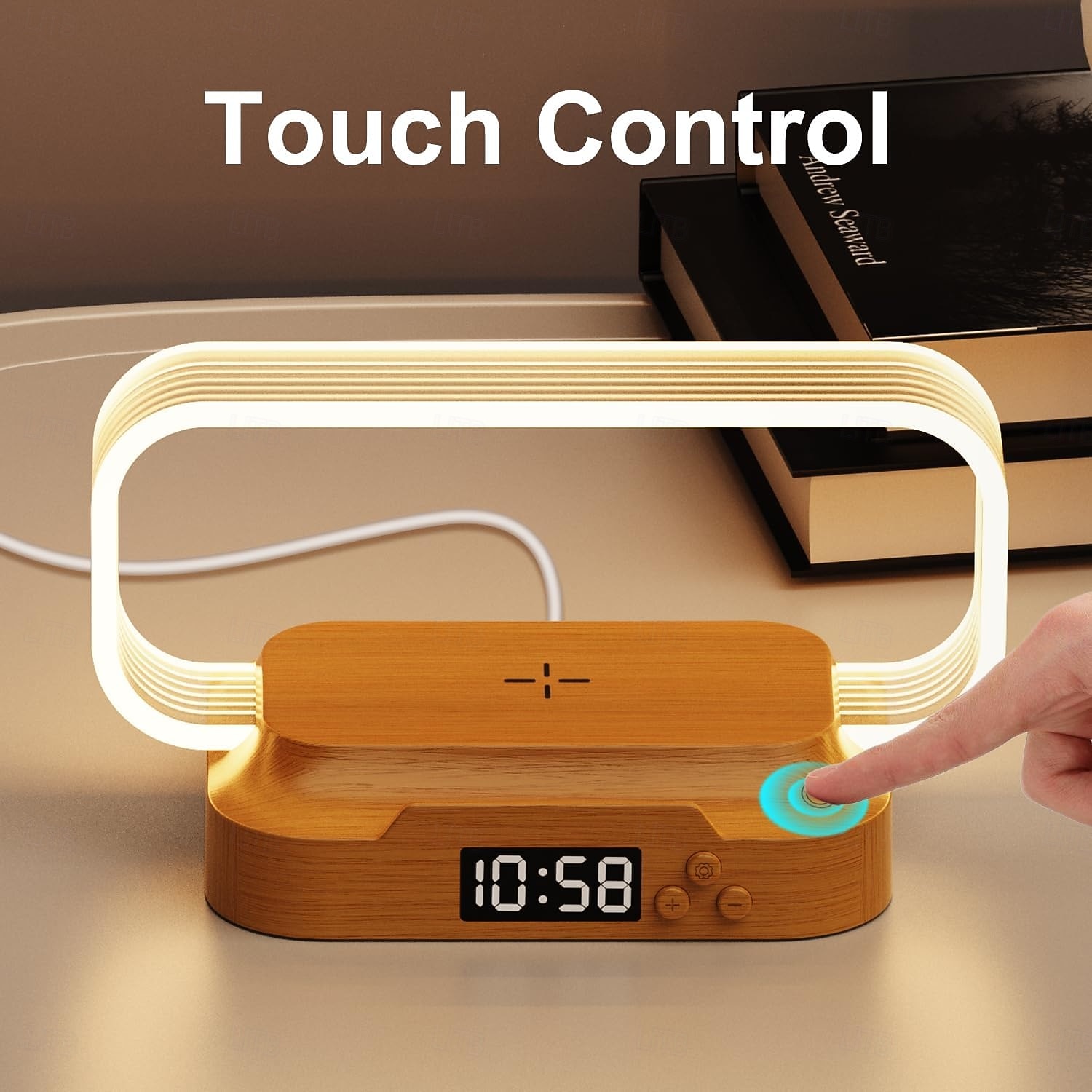 Lámpara de mesita de noche con cargador inalámbrico, linda lámpara de noche con reloj, pequeña lámpara de mesa para dormitorio, mini luz de noche para dormitorio, pequeña luz como regalo, regulable 2026 - $39.99 –P3