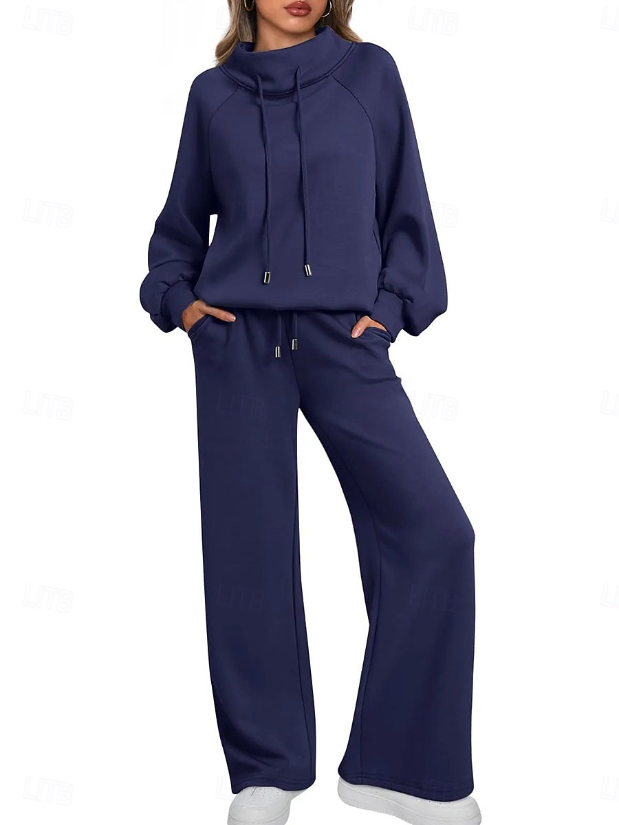 Mujer Conjuntos de pantalones parte superior del bolero Manga Larga Cuello Alto Plano Correa Retazos Moda Ropa de calle Casual Diario Exterior Azul Marino Oscuro Marrón Verde Trébol Primavera Holgado 2026 - $45.99 –P1
